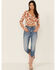 Image #4 - Wild Moss Women's Rust Long Sleeve Floral Button Cinch Front Knit Top, Rust Copper, hi-res