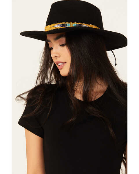 Nikki Beach Women's Two Feathers Felt Western Fashion Hat, Black, hi-res