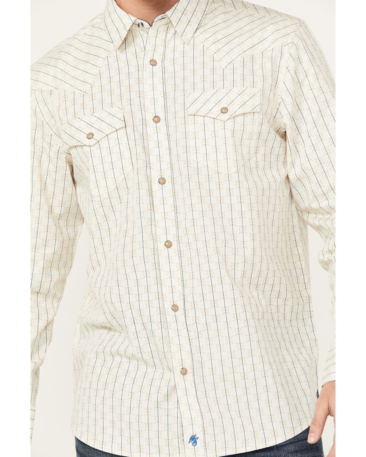 Image #3 - Moonshine Spirit Men's Uptown Geo Dobby Striped Print Long Sleeve Snap Western Shirt, Cream, hi-res