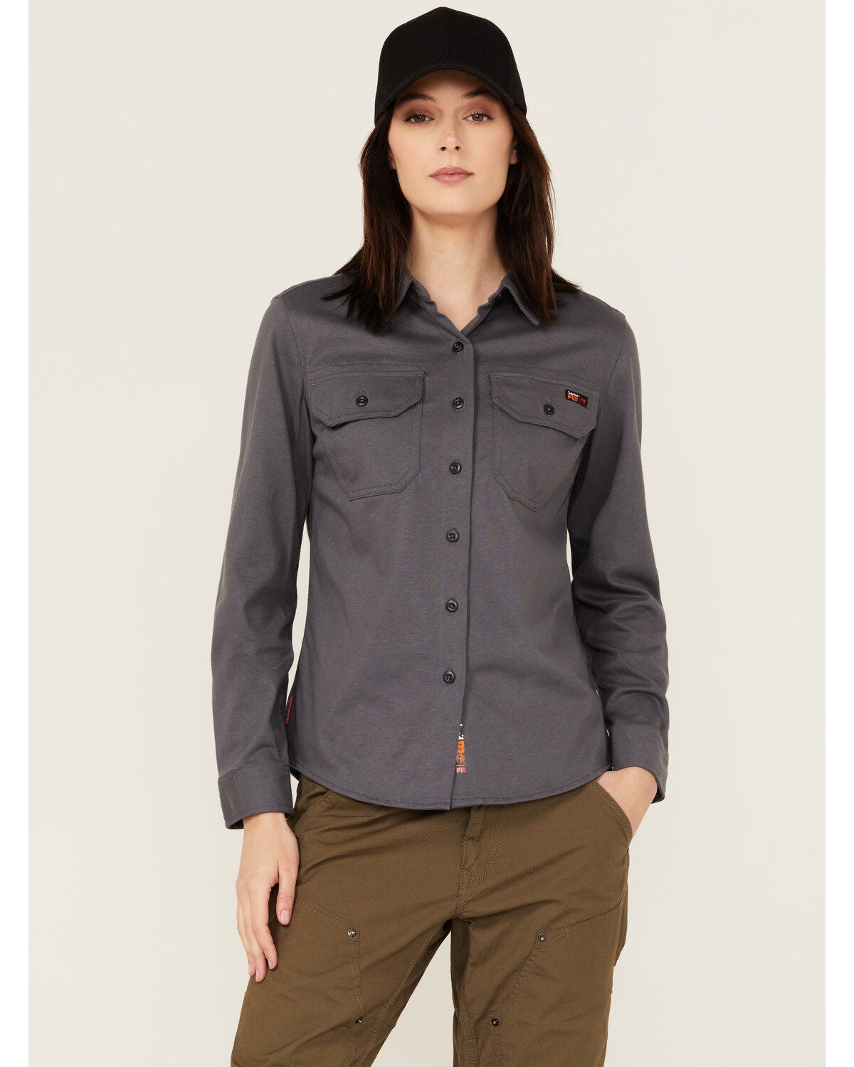 Timberland Pro Women's FR Cotton Core Button-Down Work Shirt, Charcoal, hi-res