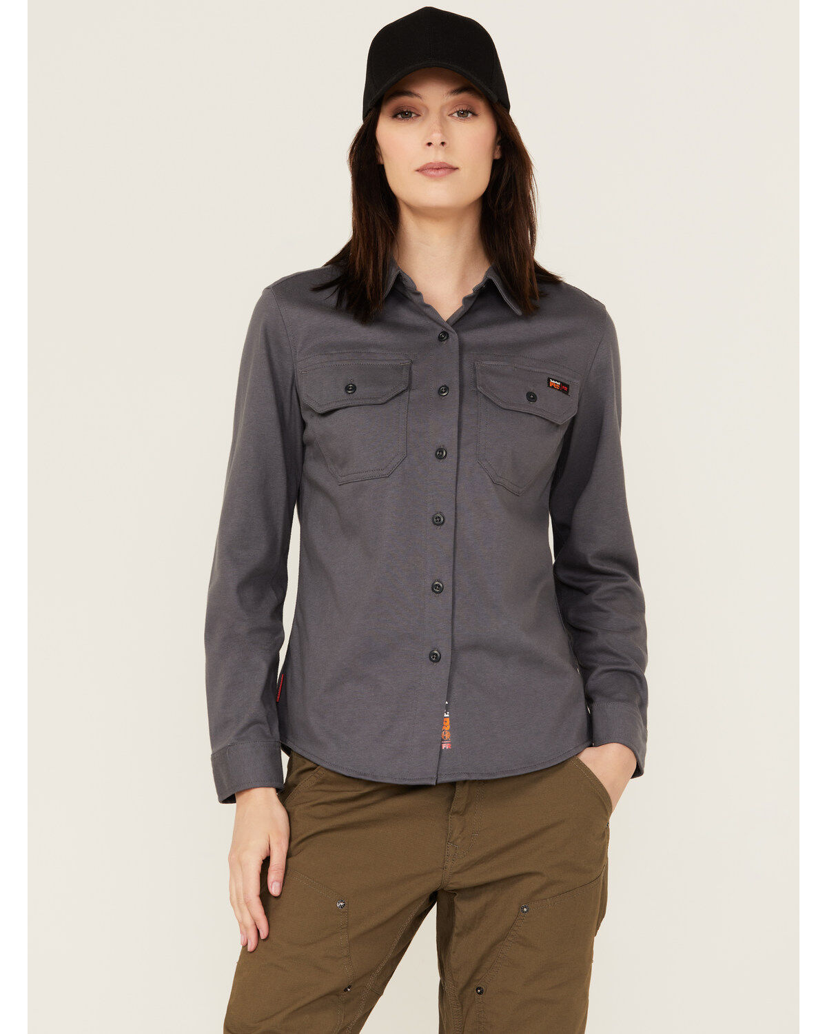 Image #1 - Timberland Pro Women's FR Cotton Core Button-Down Work Shirt, Charcoal, hi-res