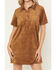 Image #3 - White Crow Women's Faux Suede Short Sleeve Snap Mini Dress, Brown, hi-res