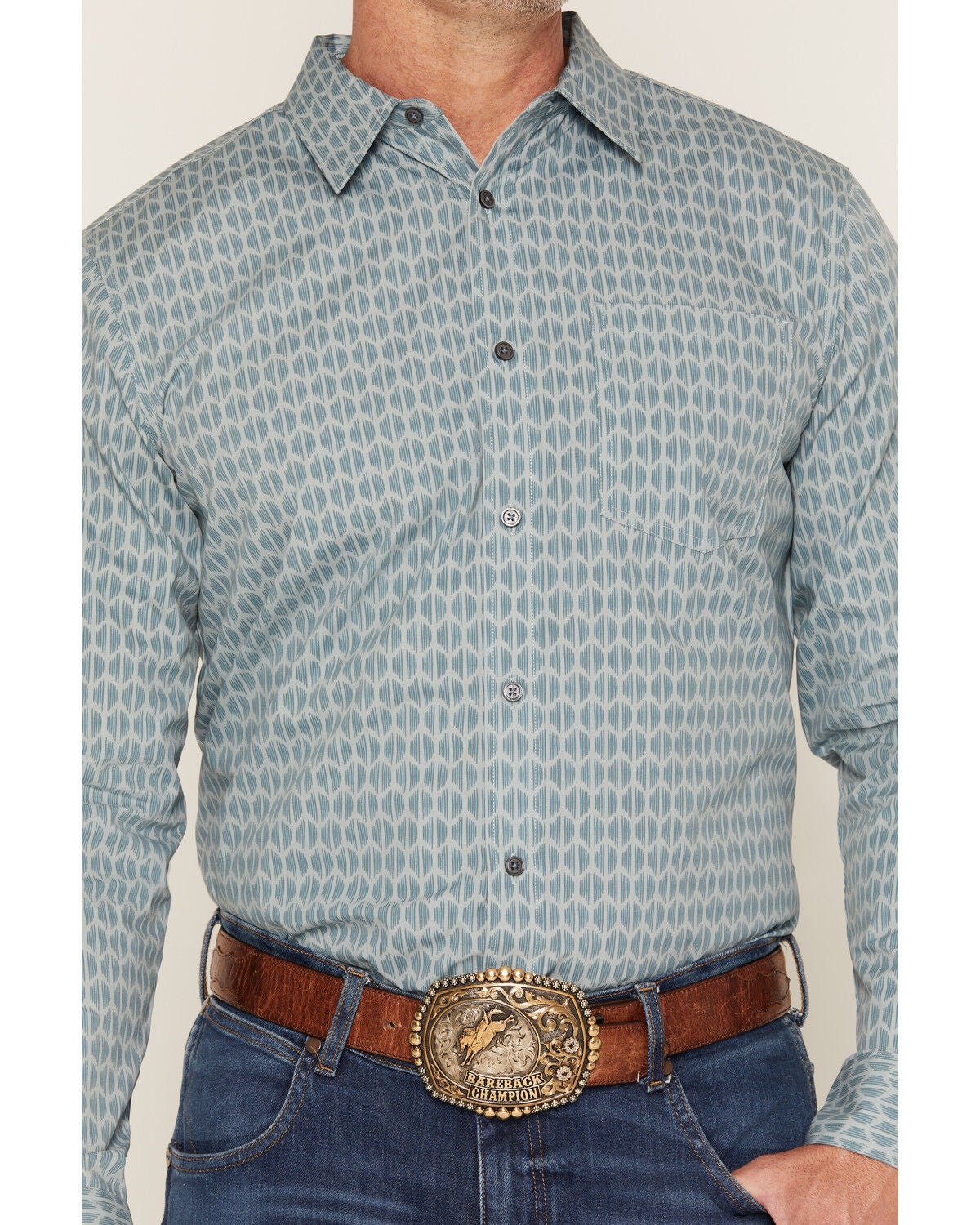 Image #3 - Gibson Trading Co Men's Digital Mind Geo Print Long Sleeve Button-Down Western Shirt, Aqua, hi-res