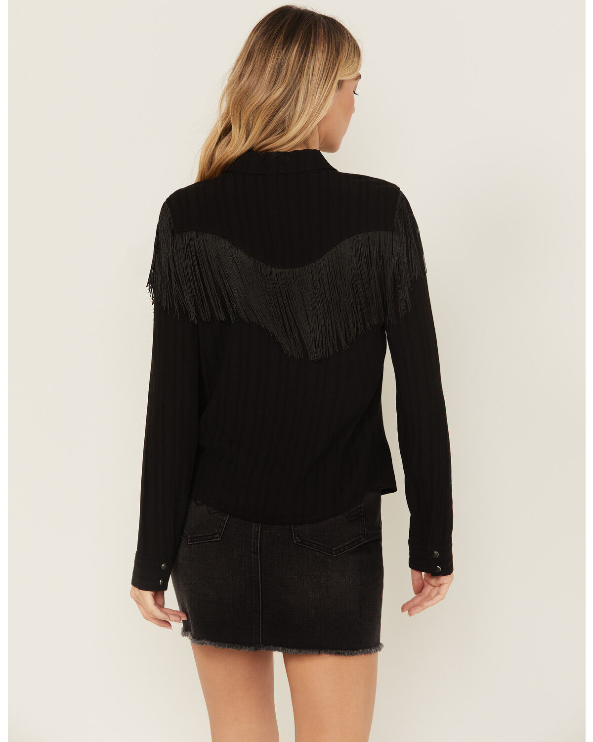 Image #4 - Idyllwind Women's Etta Fringe Long Sleeve Snap Western Shirt, Black, hi-res