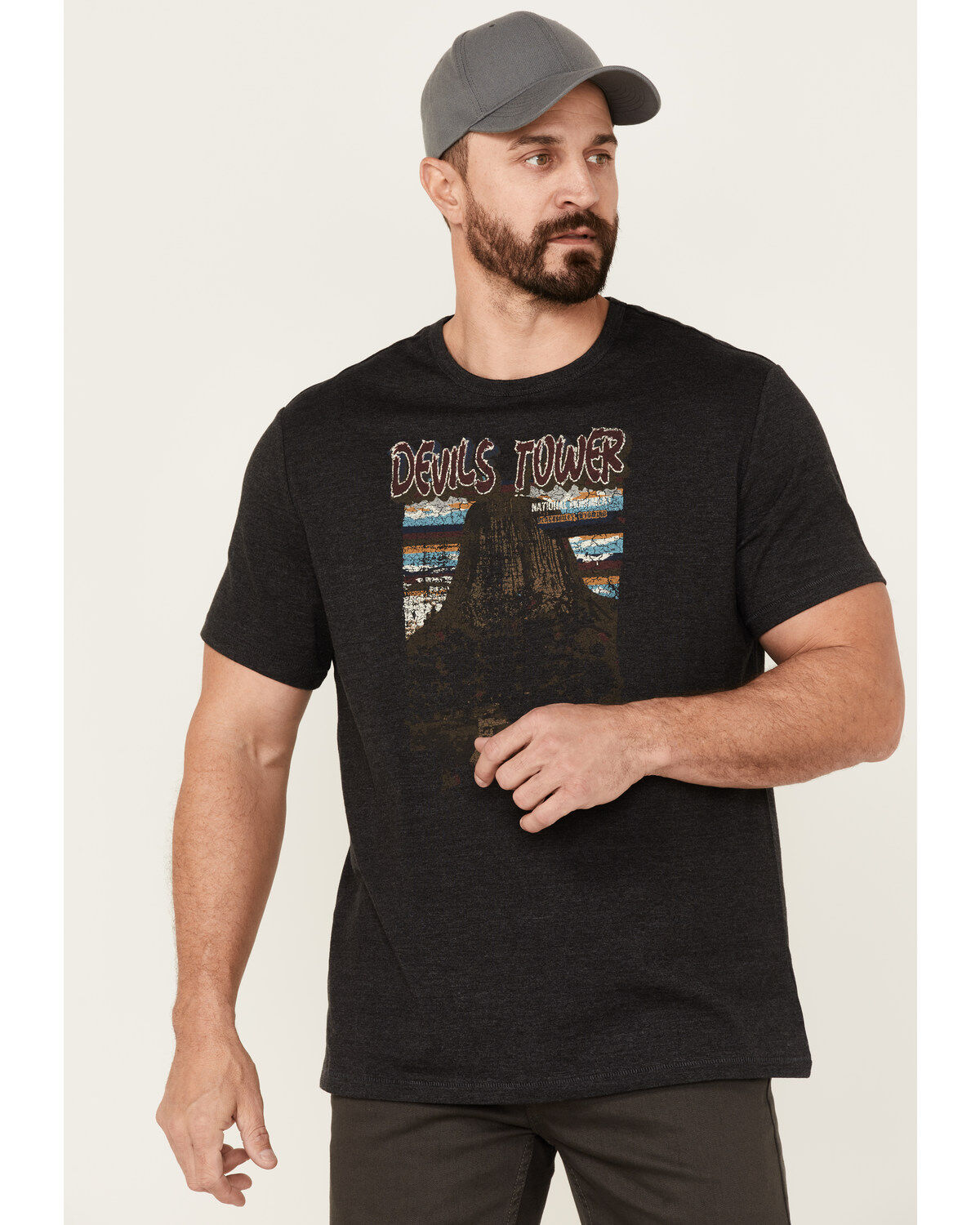 Image #1 - Brothers and Sons Men's Devils Tower National Monument Graphic Short Sleeve T-Shirt, Black, hi-res