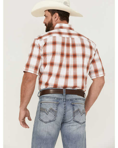 Rough Stock By Panhandle Men's Windowpaine Plaid Short Sleeve Button-Down Western Shirt , Orange, hi-res