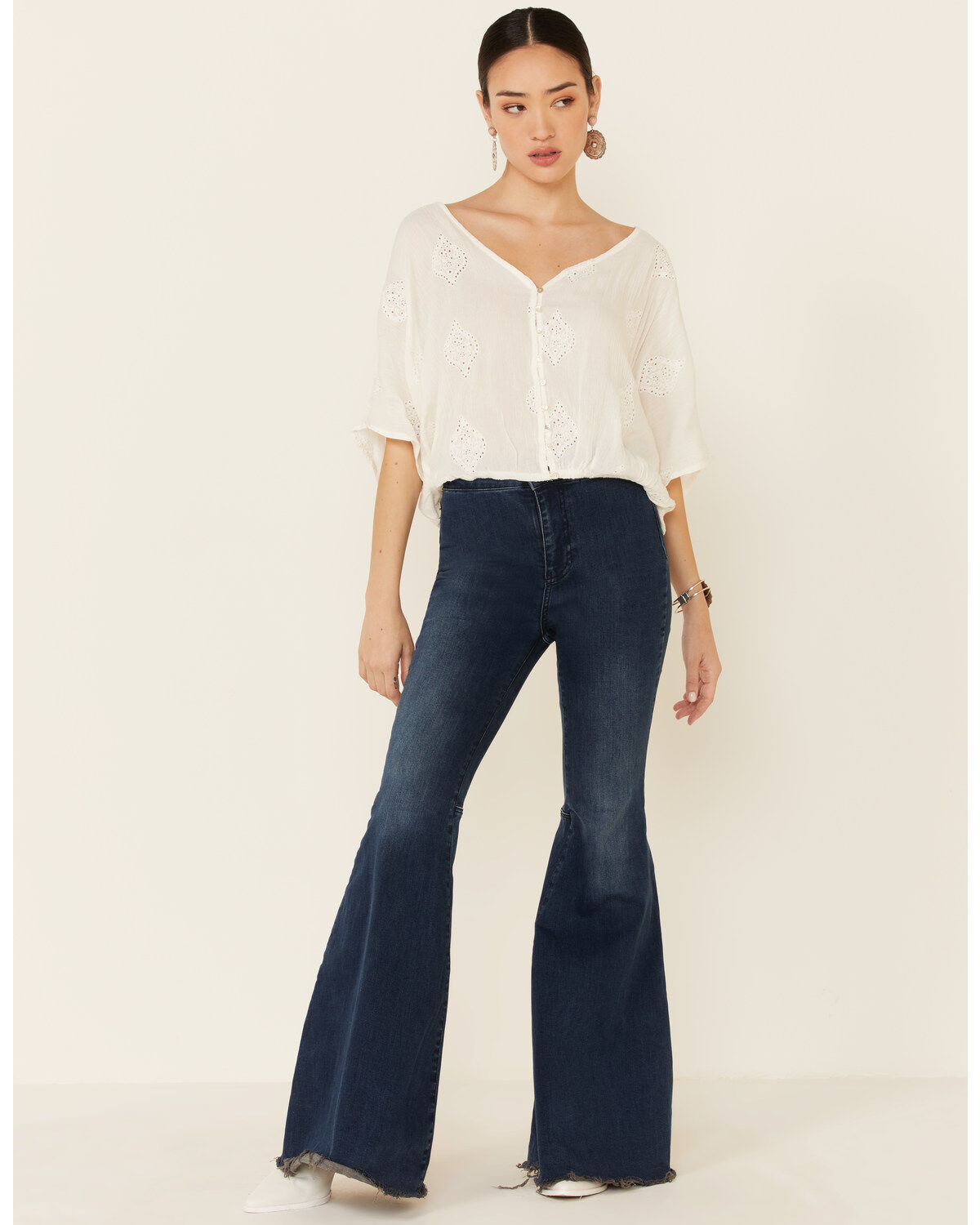 Image #2 - Angie Women's Embroidered Button-Down Long Sleeve Flowy Top, , hi-res