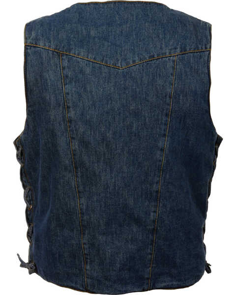 Image #2 - Milwaukee Leather Men's 10 Pocket Side Lace Denim Vest - 4X, , hi-res