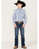 Panhandle Boys' Striped Long Sleeve Button-Down Western Shirt, Light Blue, hi-res