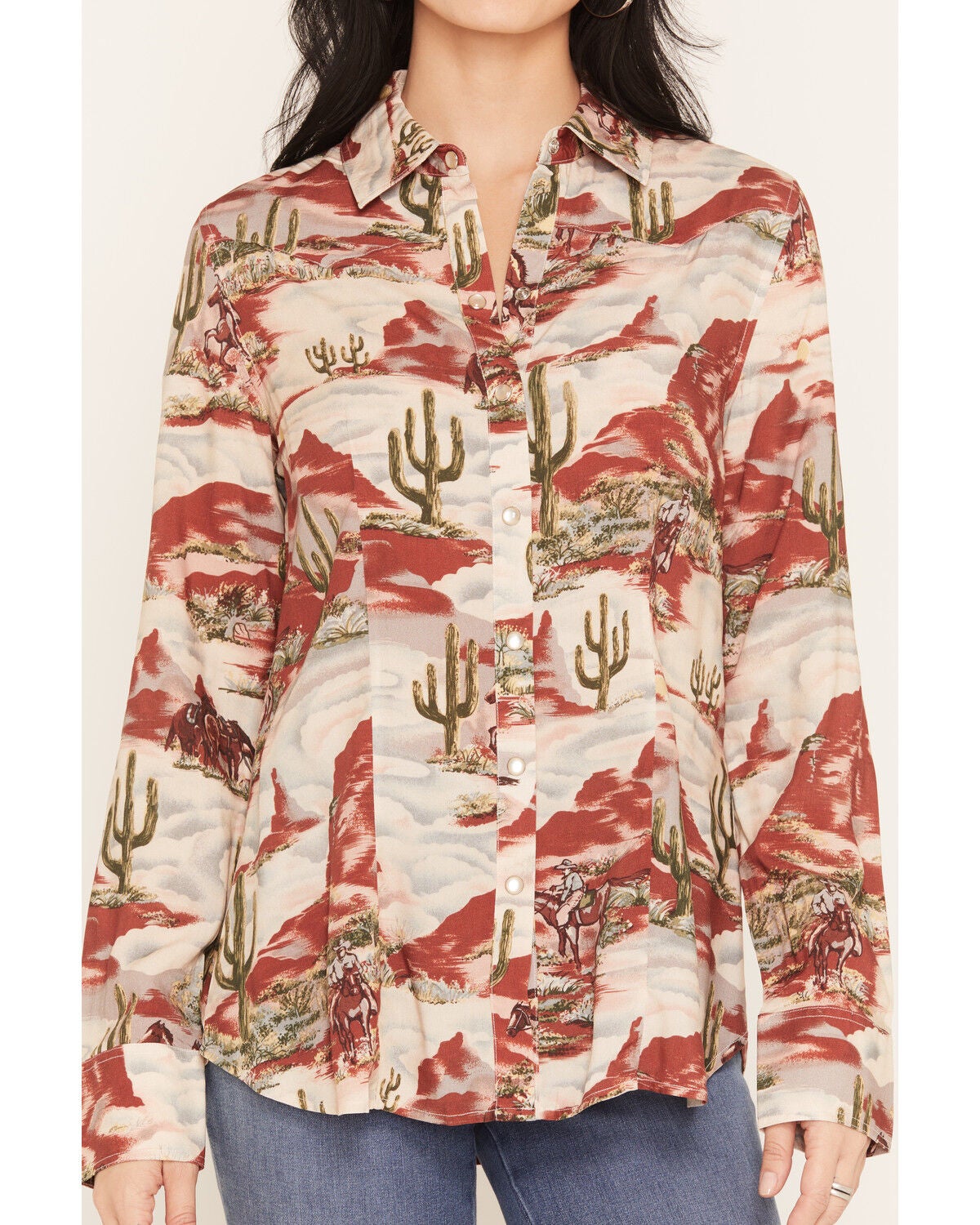 Image #3 - Lovlei Ranch Women's Cheyenne Desert Dream Long Sleeve Pearl Snap Western Shirt, Red, hi-res
