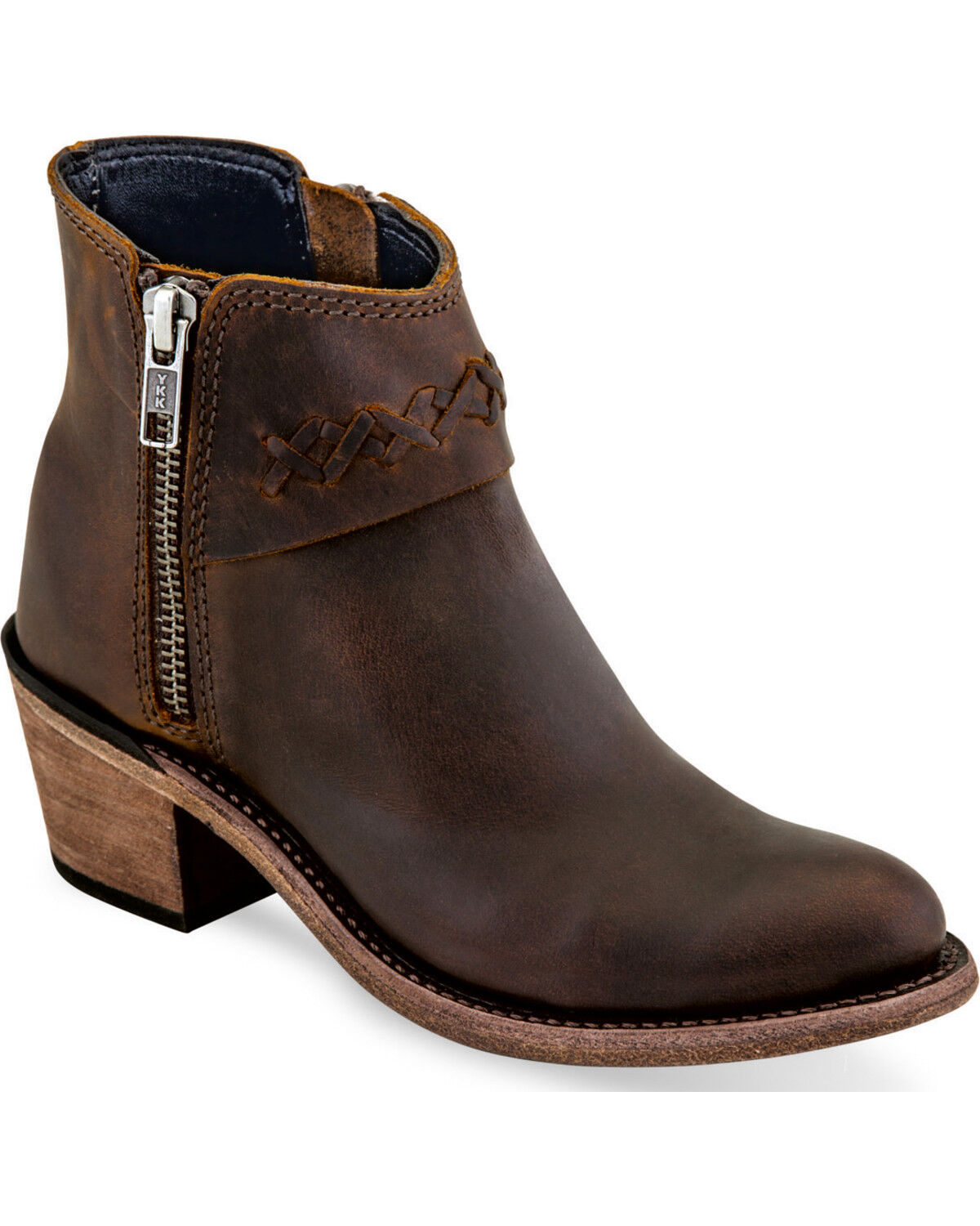 Image #1 - Old West Girls' Braided Stitch Booties - Round Toe, , hi-res
