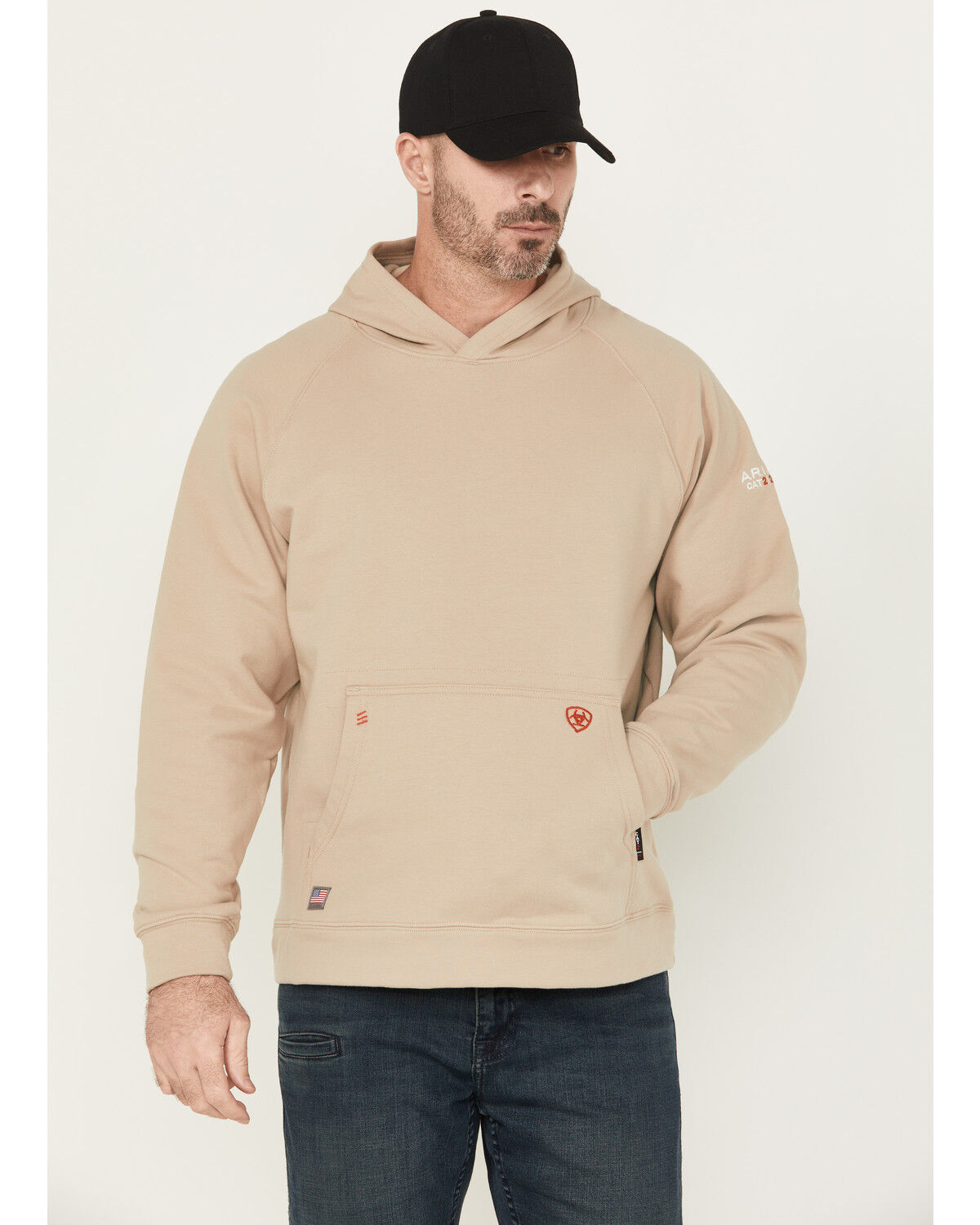 Image #2 - Ariat Men's FR Duster Work Hard Hooded Sweatshirt, Beige, hi-res