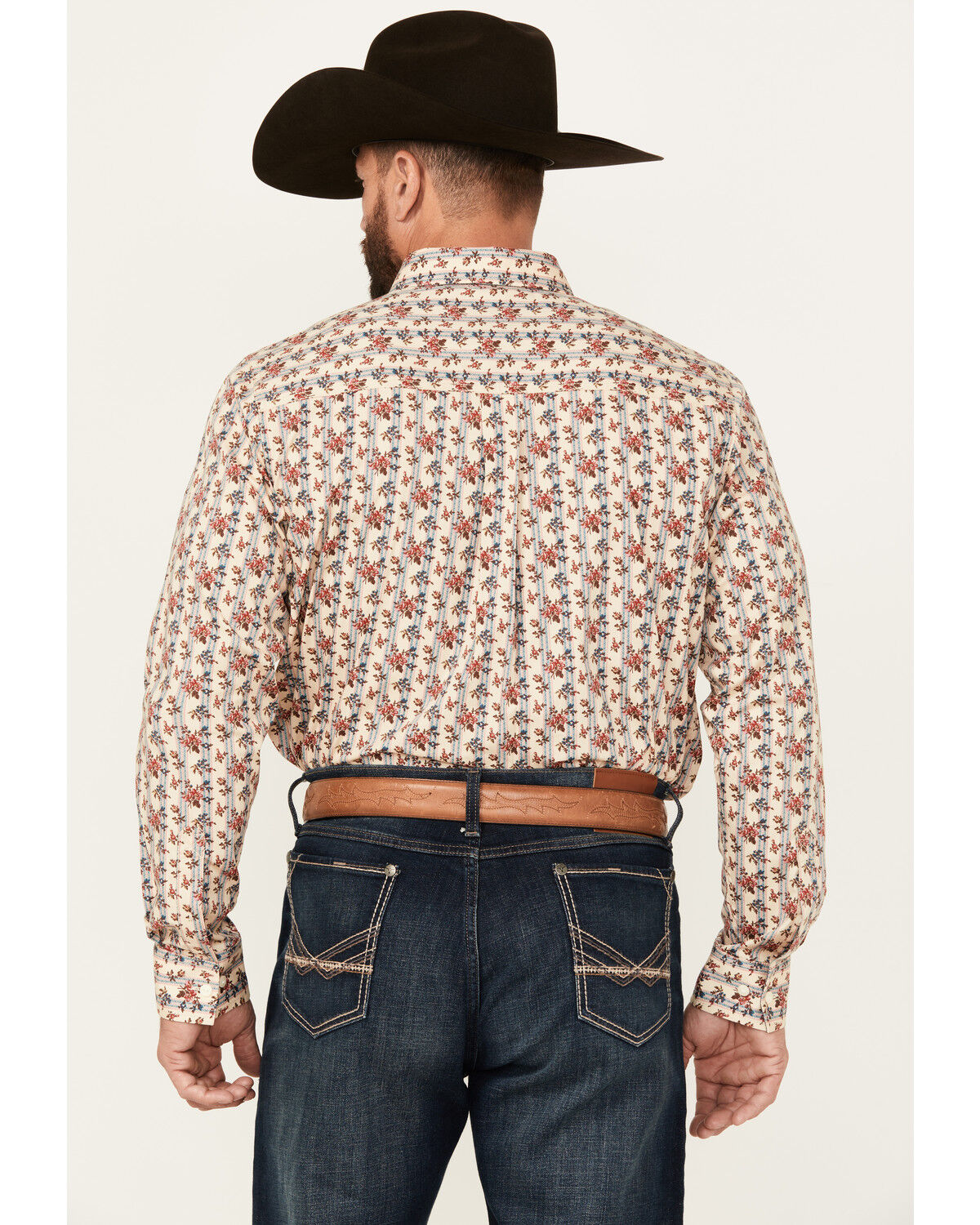 Image #4 - Cody James Men's Kenton Floral Striped Long Sleeve Button-Down Stretch Western Shirt, Cream, hi-res