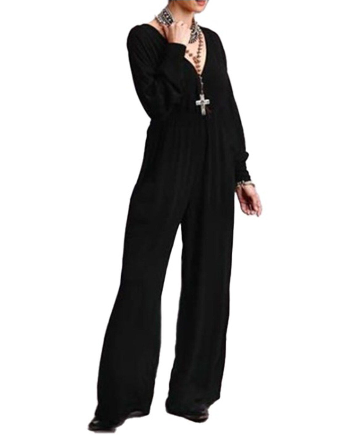 Stetson Women's Crepe Long Sleeve Jumpsuit, Black, hi-res