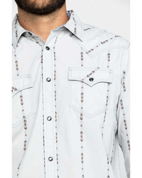 Image #4 - Moonshine Spirit Men's Tiki Torch Striped Dobby Print Long Sleeve Western Shirt , Grey, hi-res