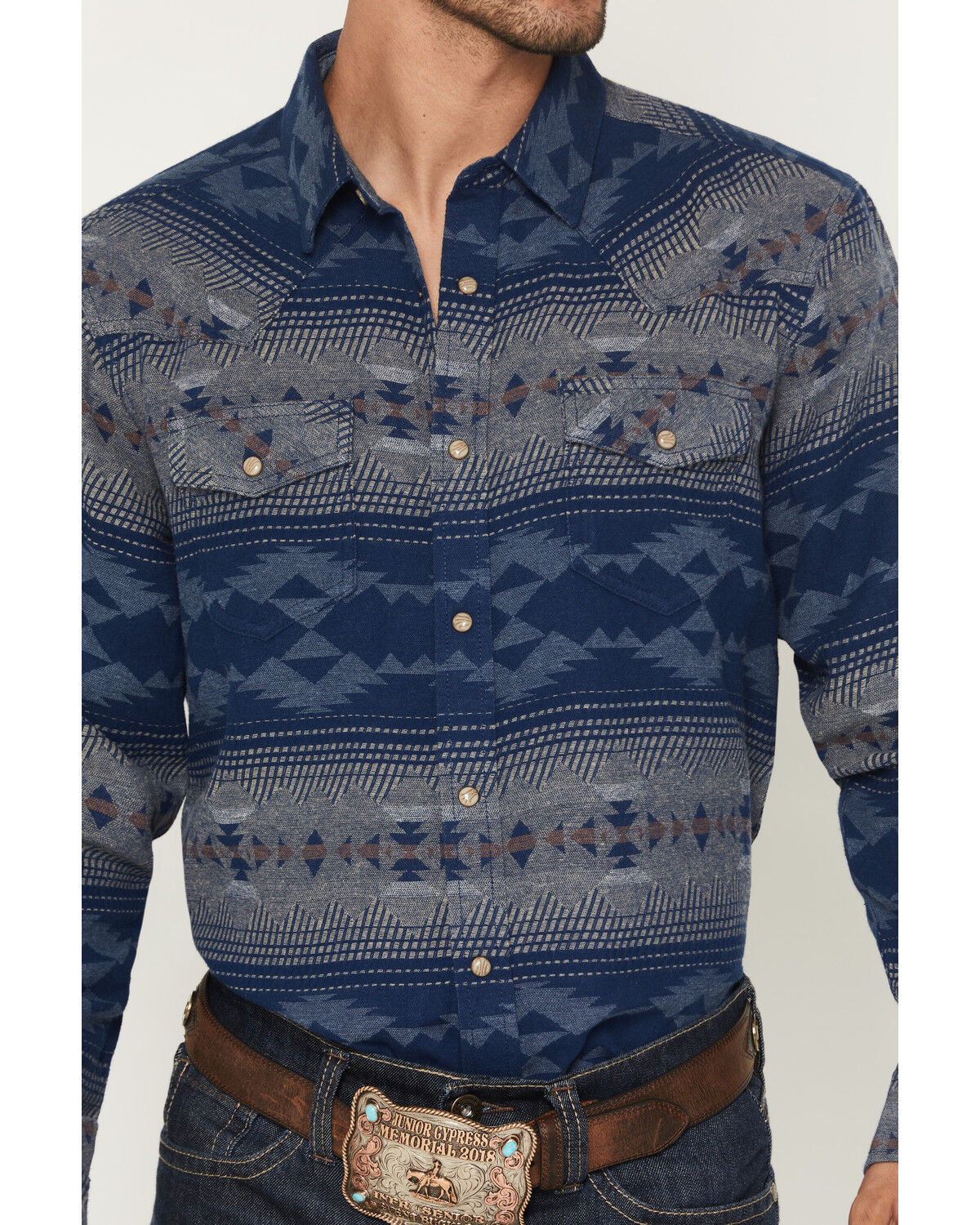Image #3 - Cody James Men's Arrow Bear Southwestern Long Sleeve Snap Flannel Shirt - Big, Blue, hi-res