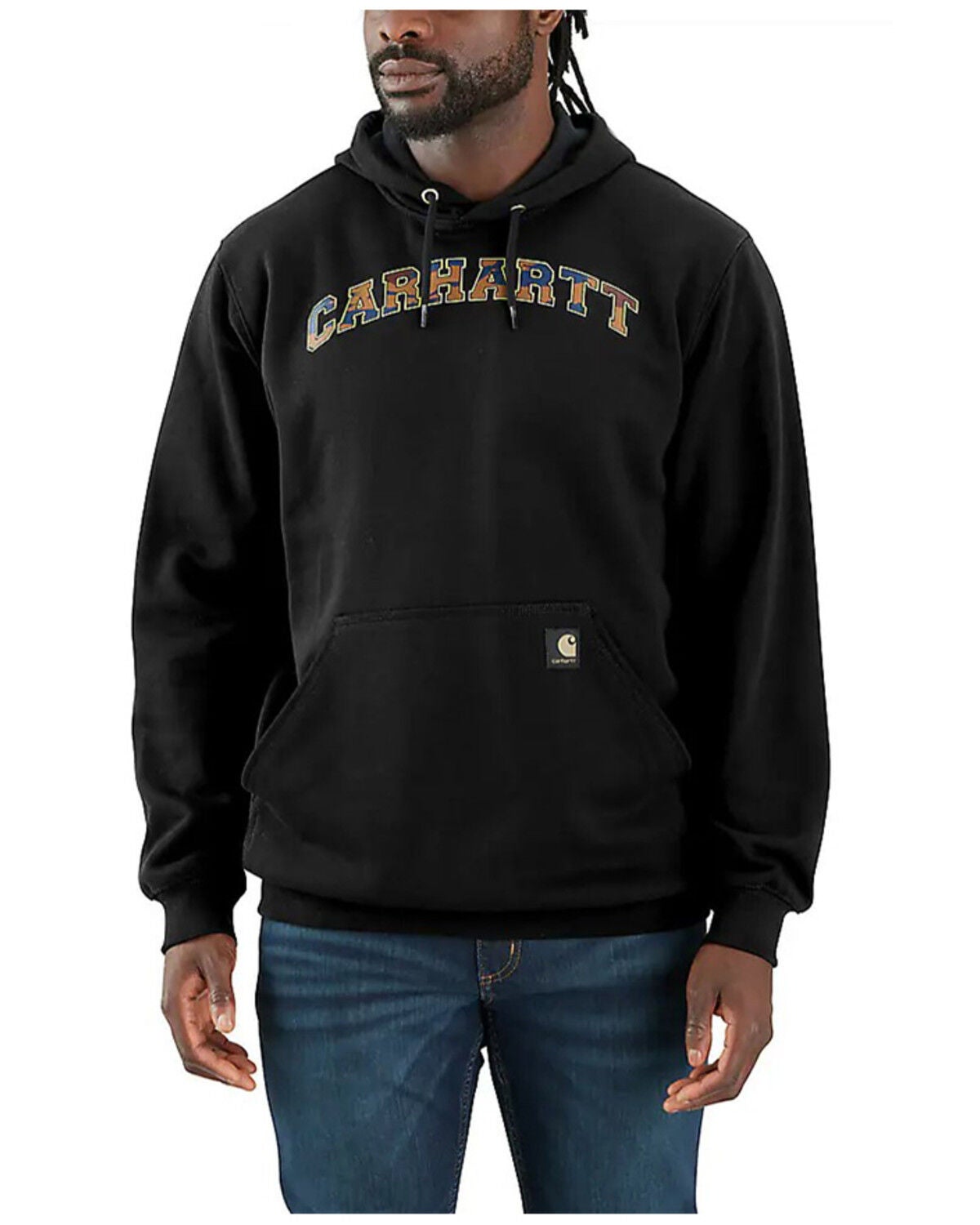 Carhartt Men's Loose Fit Midweight Camo Print Logo Graphic Hooded Sweatshirt, Black, hi-res