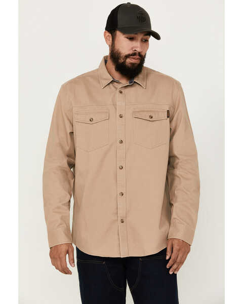 Hawx Men's All Out Woven Solid Long Sleeve Snap Work Shirt - Big , Khaki, hi-res
