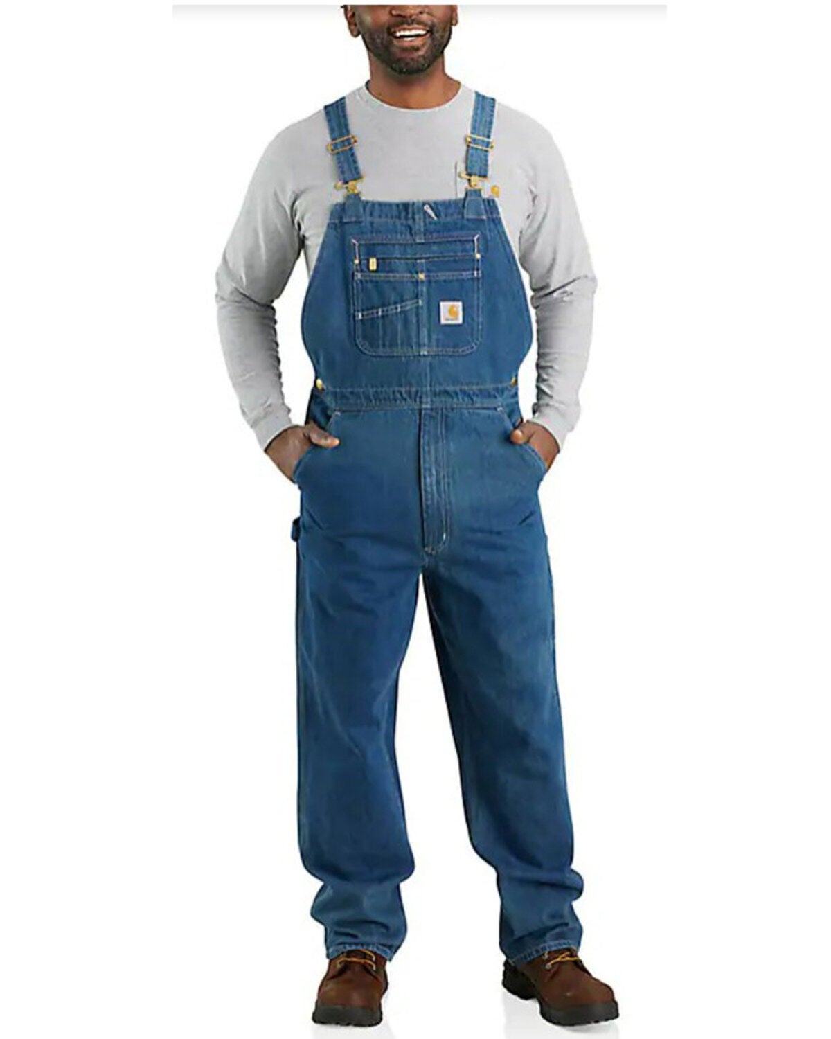 Carhartt Men's Darkstone Loose Fit Denim Bib Overalls - Big, Blue, hi-res