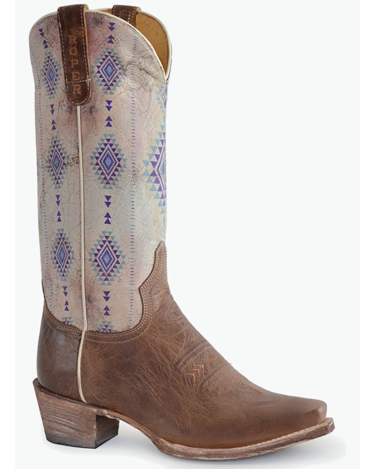 Roper Women's Southwestern Print Western Boots - Snip Toe, Tan, hi-res