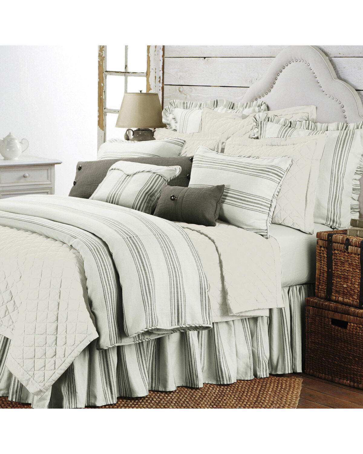 Image #1 - HiEnd Accents Prescott Striped Print Queen Duvet Set - 3 Piece, Navy, hi-res