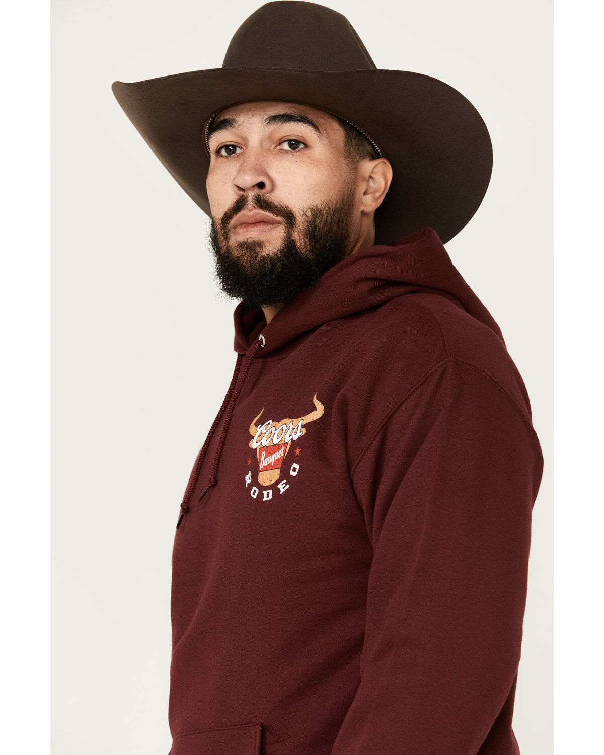 Image #2 - Coors Men's Boot Barn Exclusive Coors Banquet Logo Hooded Sweatshirt, Burgundy, hi-res