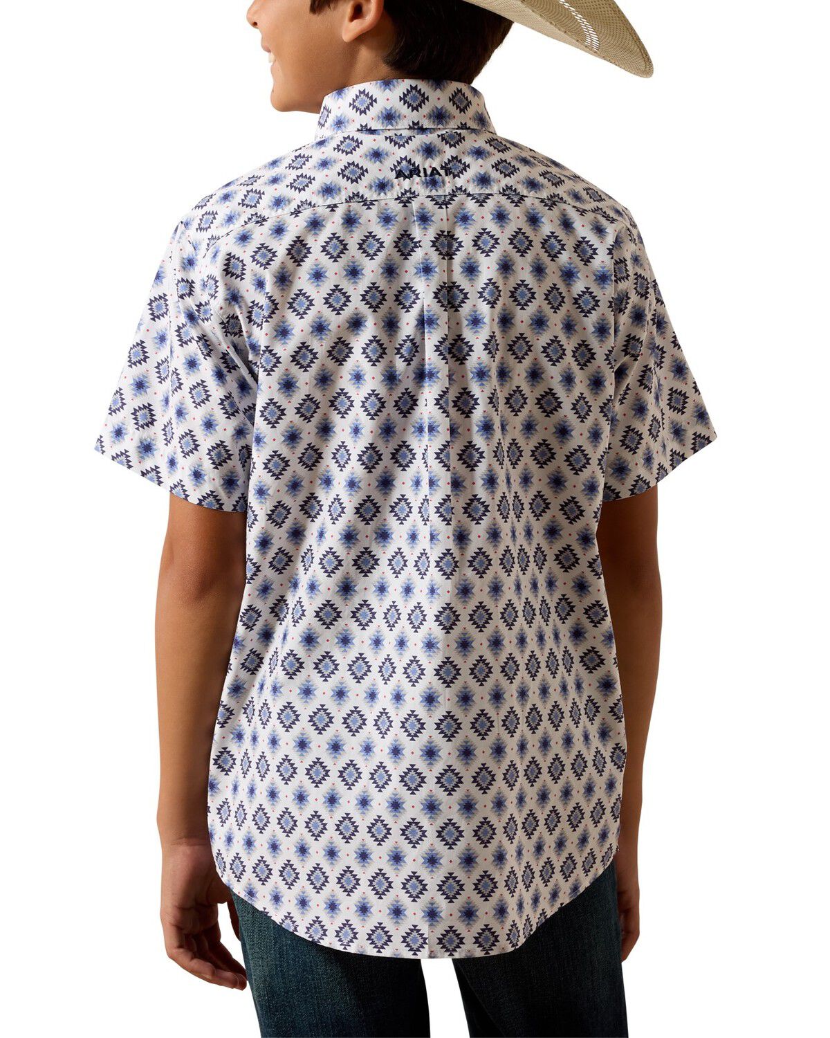 Image #2 - Ariat Boys' Southwestern Print Short Sleeve Button-Down Western Shirt, White, hi-res