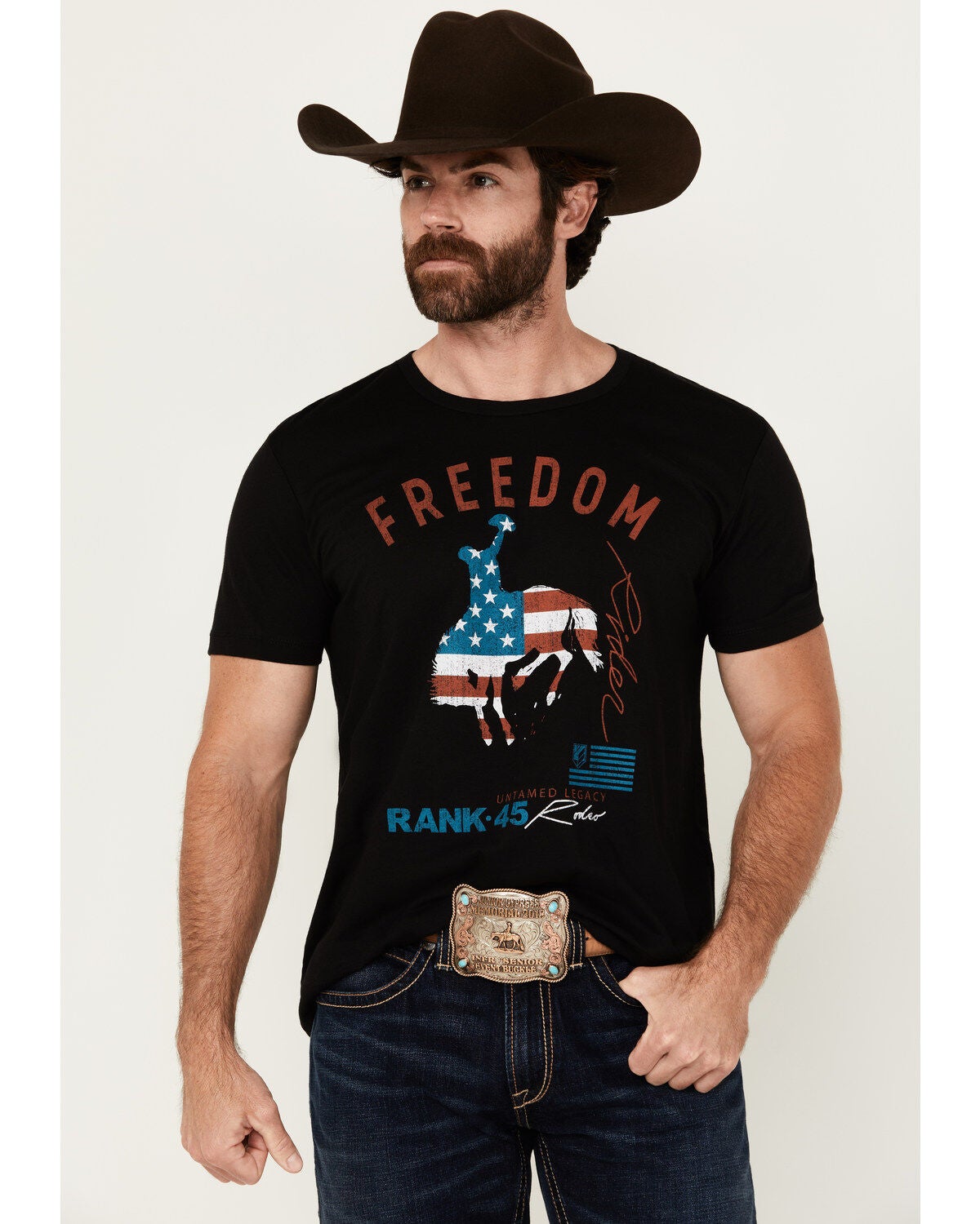 RANK 45&reg; Men's Freedom Rider Americana Short Sleeve Graphic T-Shirt, Black, hi-res
