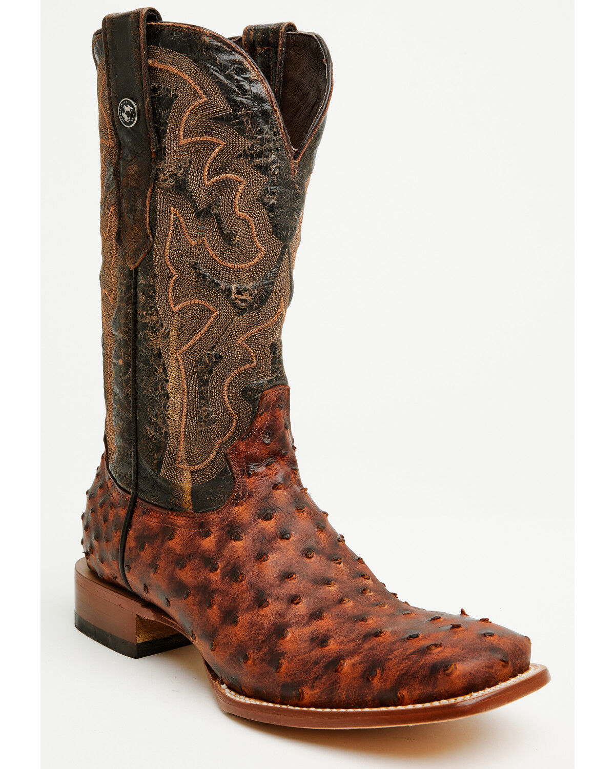 Image #1 - Tanner Marl Men's Exotic Ostrich Print Western Boots - Broad Square Toe, Brown, hi-res
