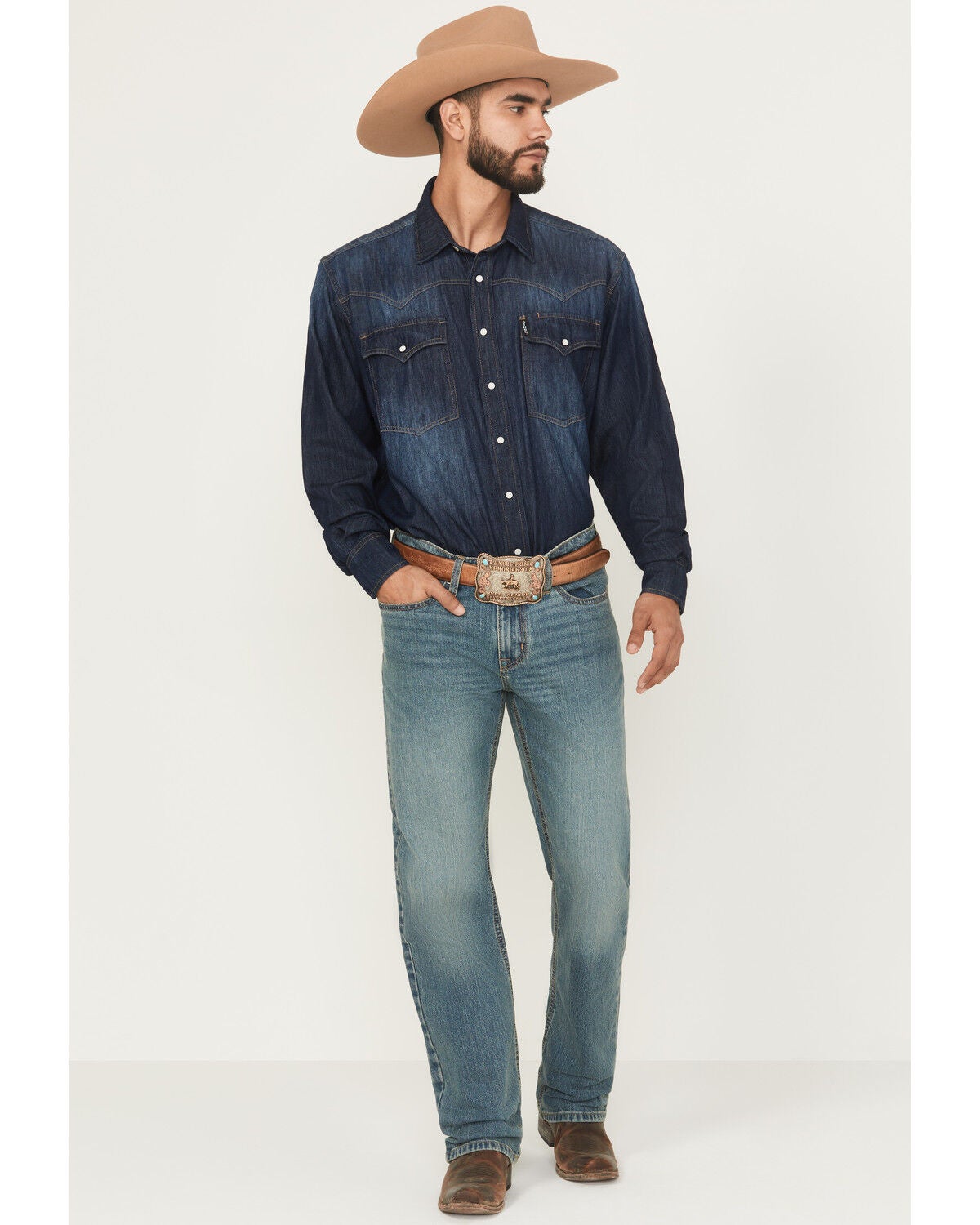 Cinch Men's Grant Medium Wash Relaxed Bootcut Performance Stretch Denim Jeans, Medium Wash, hi-res