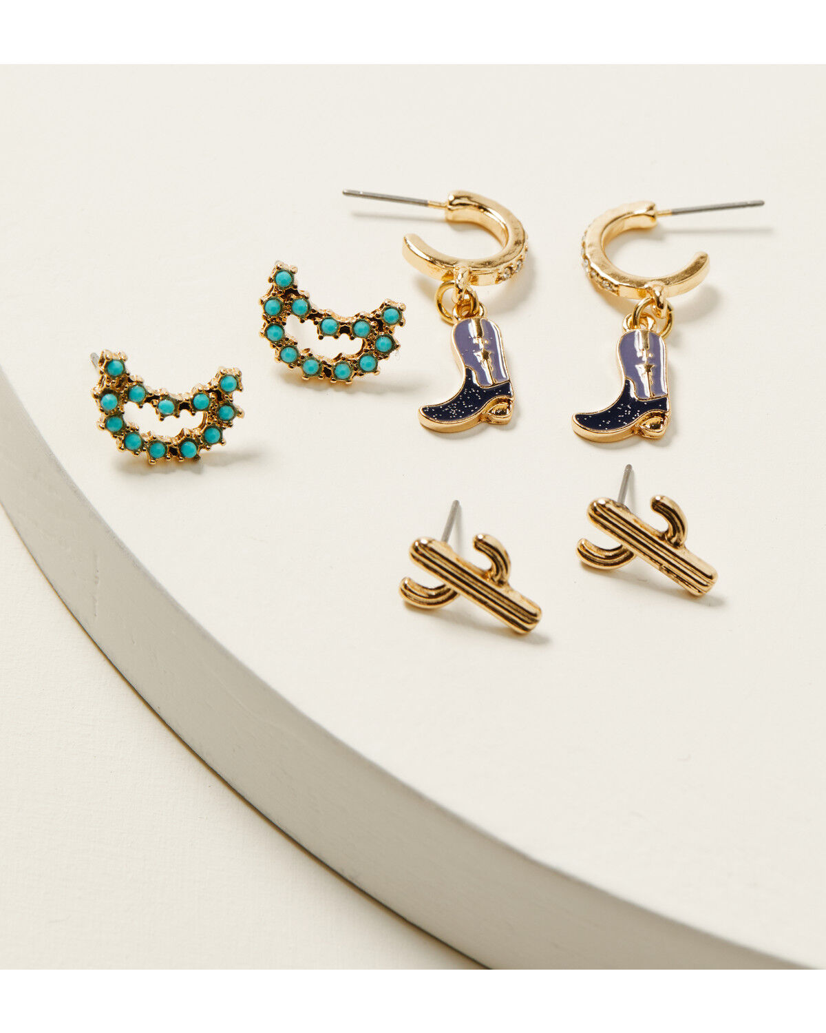 Image #2 - Shyanne Women's Novelty Boot Cactus Earring Set - 6 Piece, Gold, hi-res