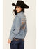 Image #4 - Stetson Women's Medium Wash Embroidered Cowboy Long Sleeve Pearl Snap Denim Shirt, Blue, hi-res
