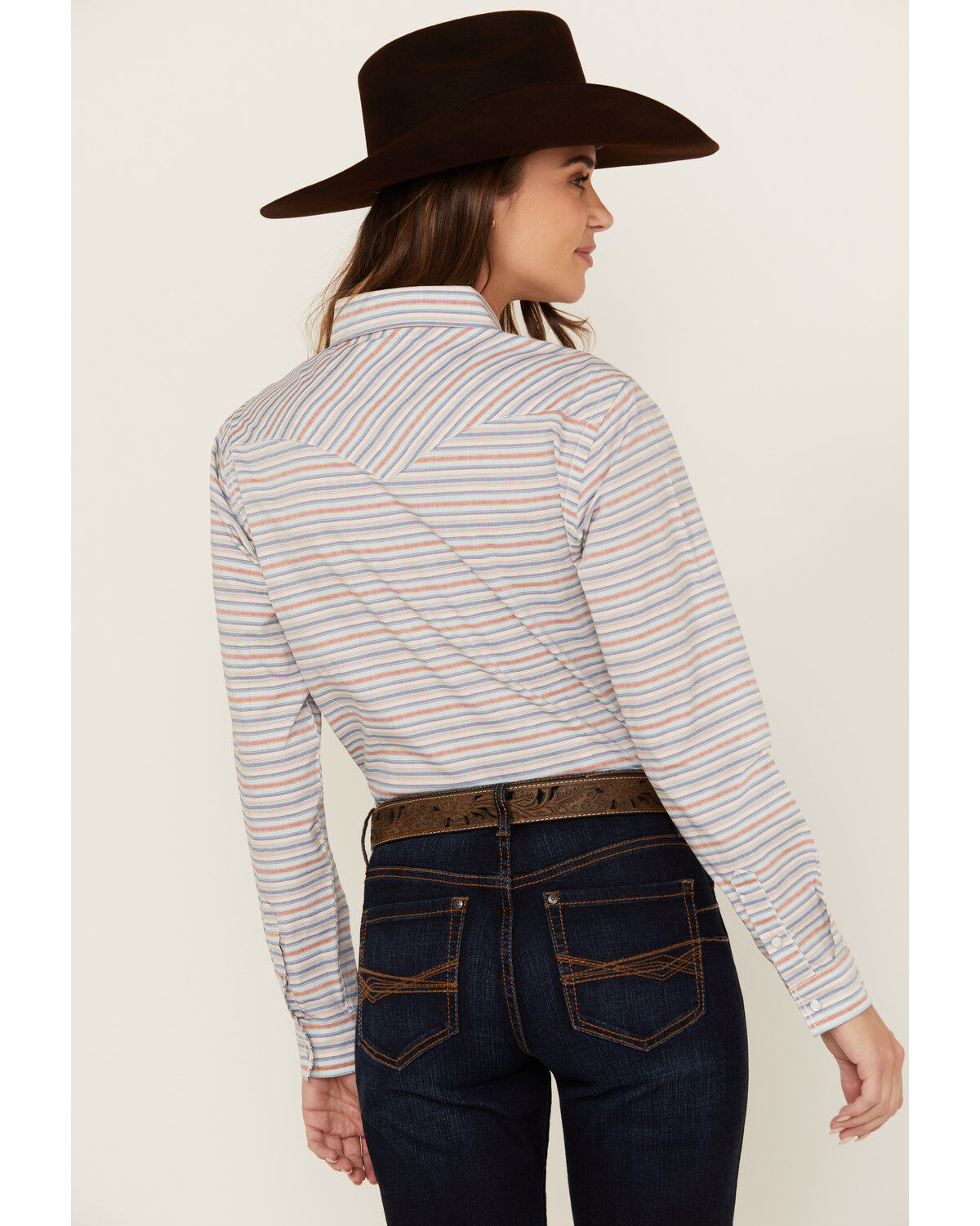 Image #4 - Rough Stock by Panhandle Women's Striped Long Sleeve Pearl Snap Western Shirt, Multi, hi-res