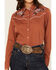 Image #4 - Ely Walker Women's Floral Embroidered Long Sleeve Pearl Snap Western Shirt, Rust Copper, hi-res