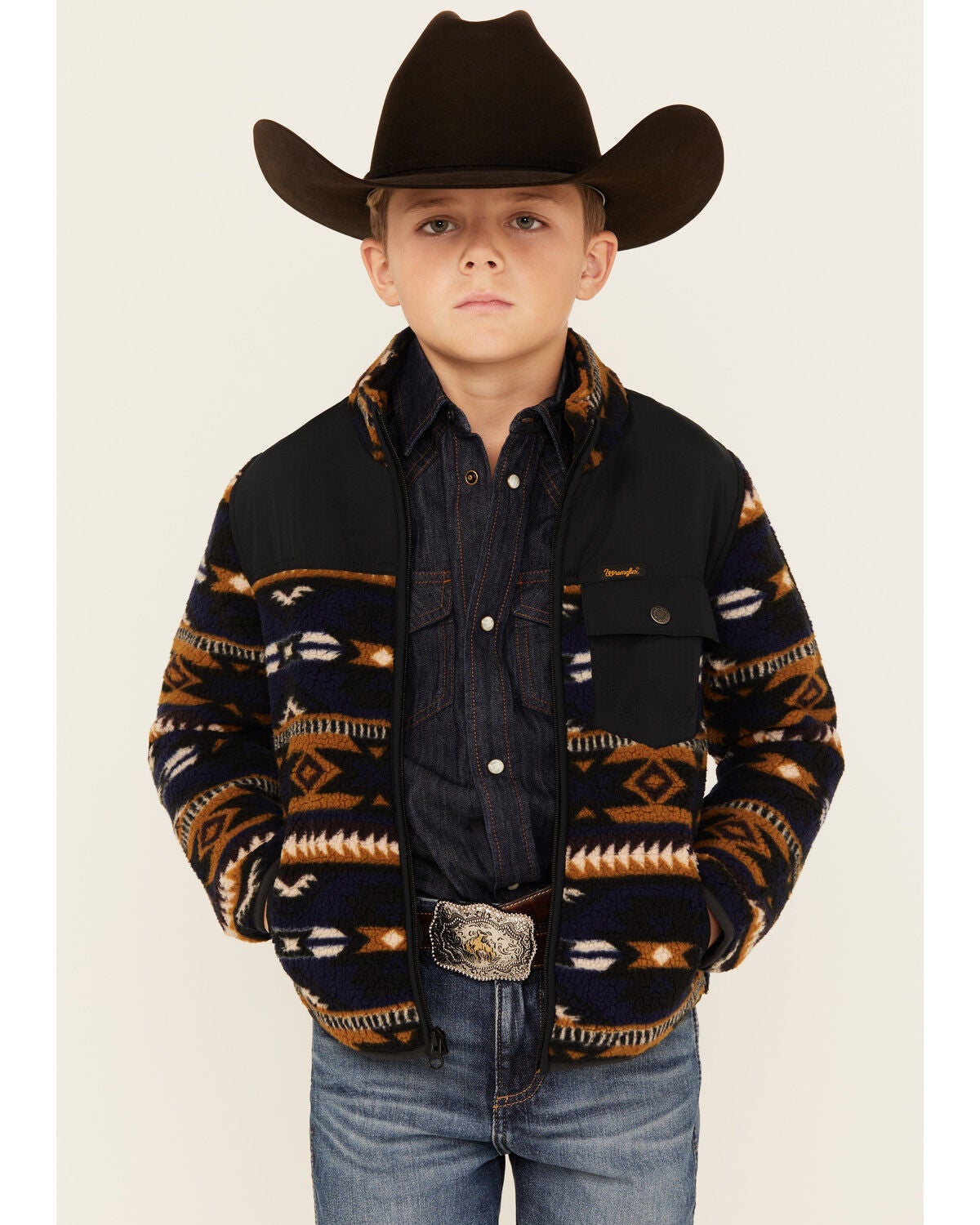 Image #1 - Wrangler Boys' Southwestern Print Sherpa Zip Jacket, , hi-res