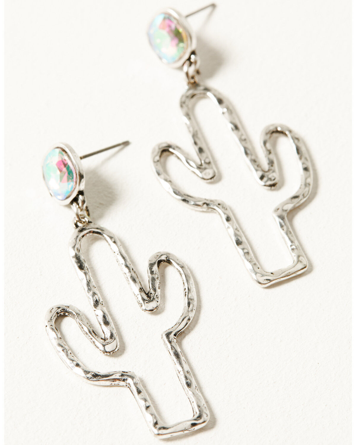 Image #2 - Shyanne Women's Rhinestone Dangling Cactus Earrings, Silver, hi-res