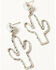 Image #2 - Shyanne Women's Rhinestone Dangling Cactus Earrings, Silver, hi-res