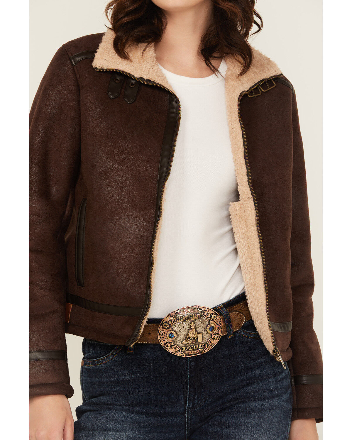 Image #3 - Shyanne Women's Shearling Lined Faux Suede Jacket, Dark Brown, hi-res