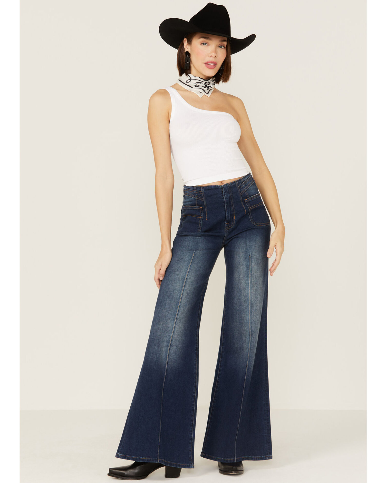 Rock Roll Denim Women s Palazzo Seamed Front Flare Jeans Boot Barn
