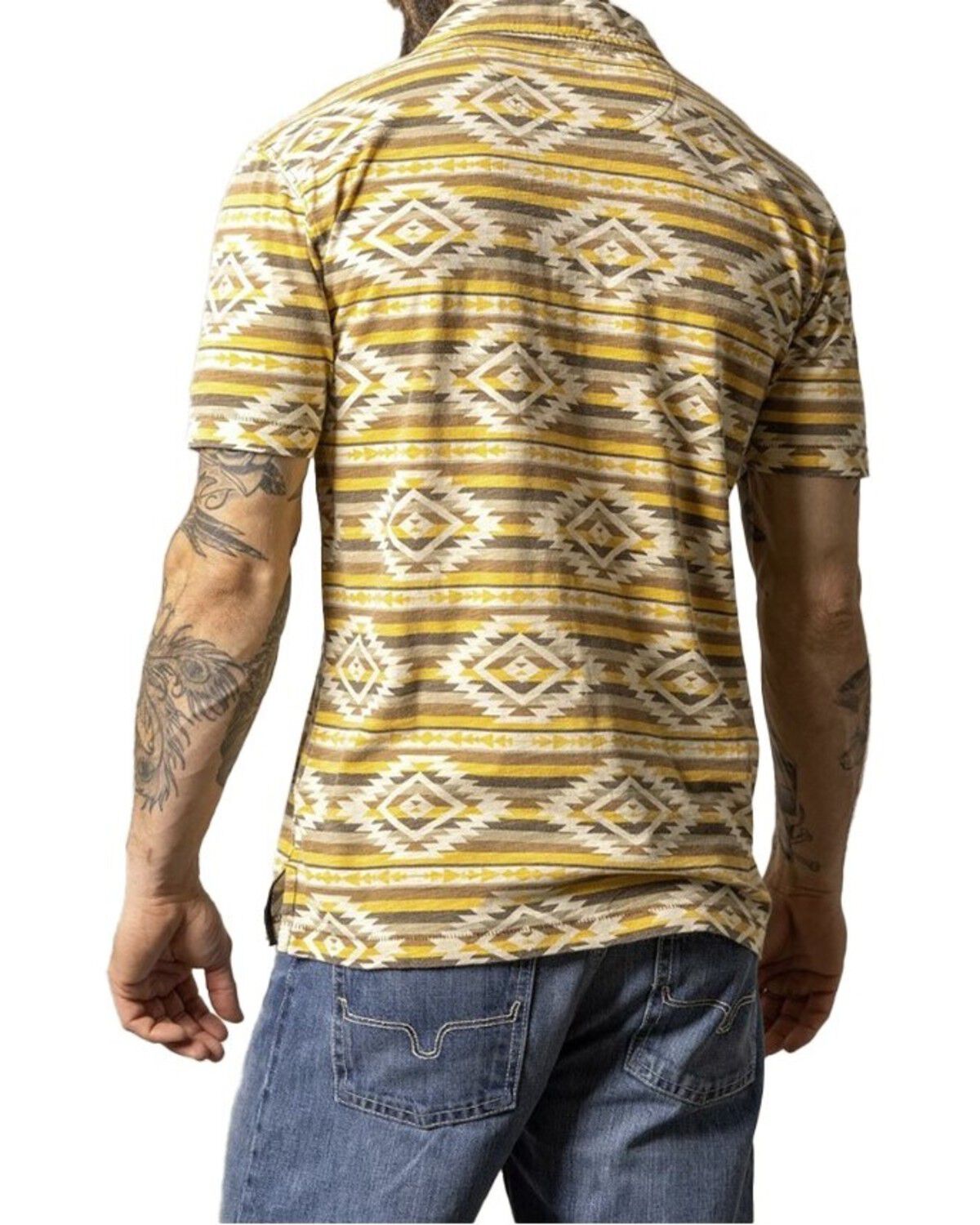 Image #3 - Kimes Ranch Men' Tulum Southwestern Print Short Sleeve Button-Down Polo Shirt, Gold, hi-res