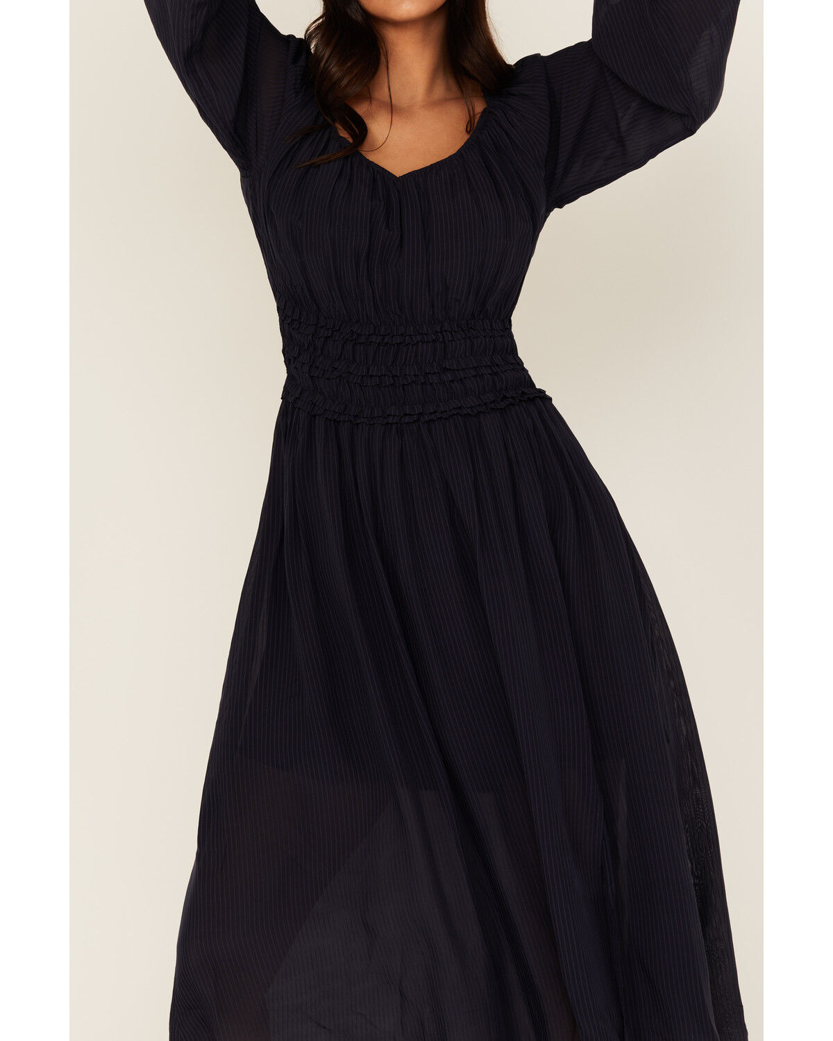 Image #3 - Shyanne Women's Striped Long Sleeve Slit Front Midi Dress, Indigo, hi-res