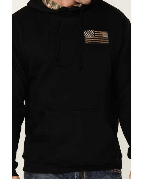 Buck Wear Men's Back In Black Camo Flag Graphic Hooded Sweatshirt , Black, hi-res