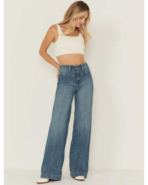 Ariat Women's Sloane Medium Wash Ultra High Rise Wide Leg Denim Jeans, Medium Wash, hi-res