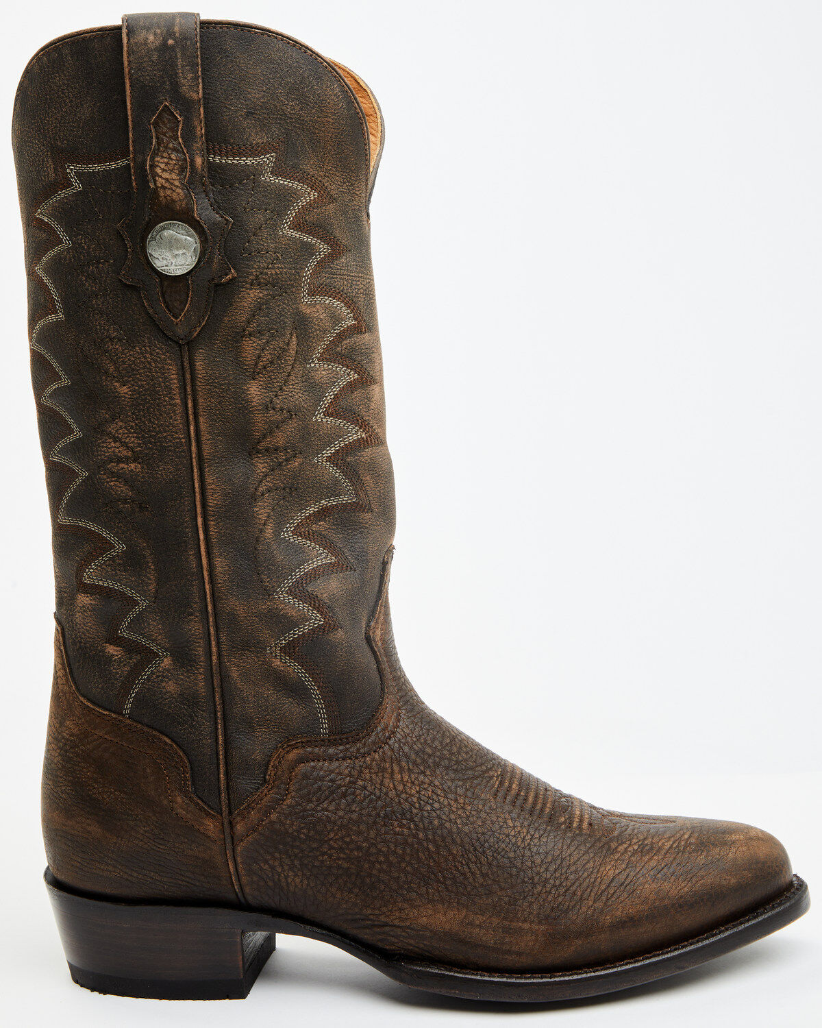Image #2 - El Dorado Men's Bison Western Boots - Round Toe, Chocolate, hi-res