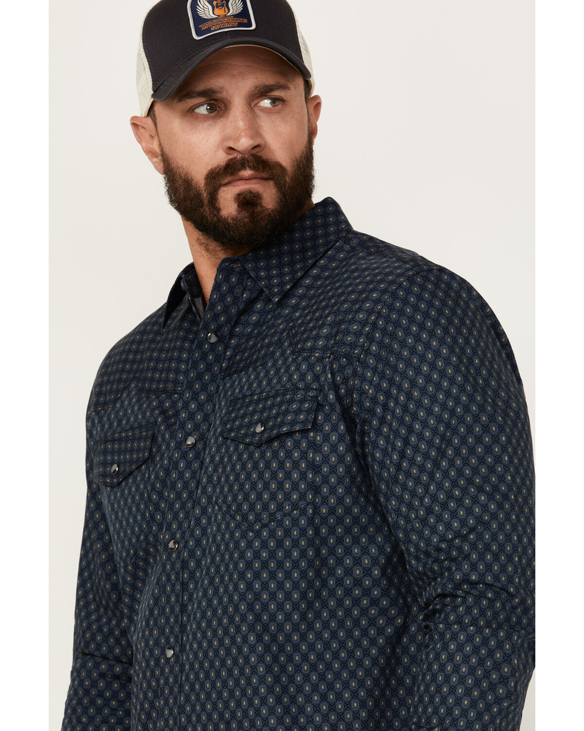 Image #2 - Moonshine Spirit Men's Townie Wallpaper Geo Print Long Sleeve Snap Western Shirt, Navy, hi-res