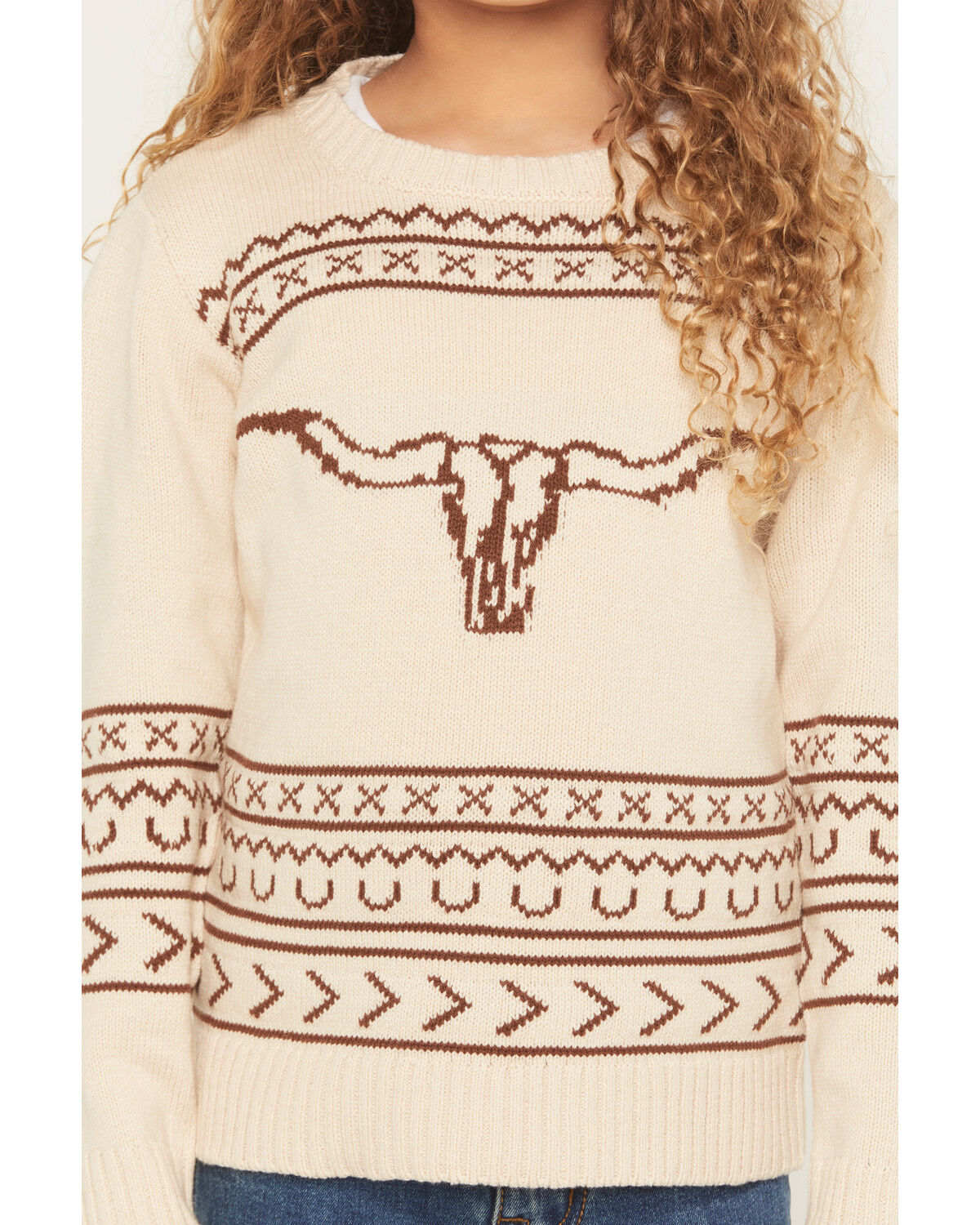 Image #3 - Cotton & Rye Girls' Longhorn Sweater, Cream, hi-res