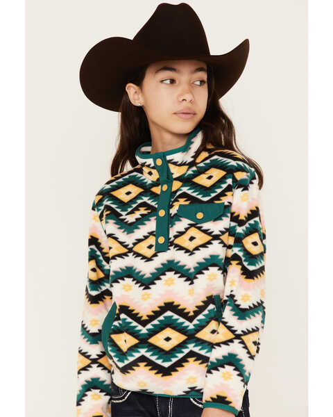Cruel Girl Girls' Southwestern Print Fleece Pullover, Forest Green, hi-res
