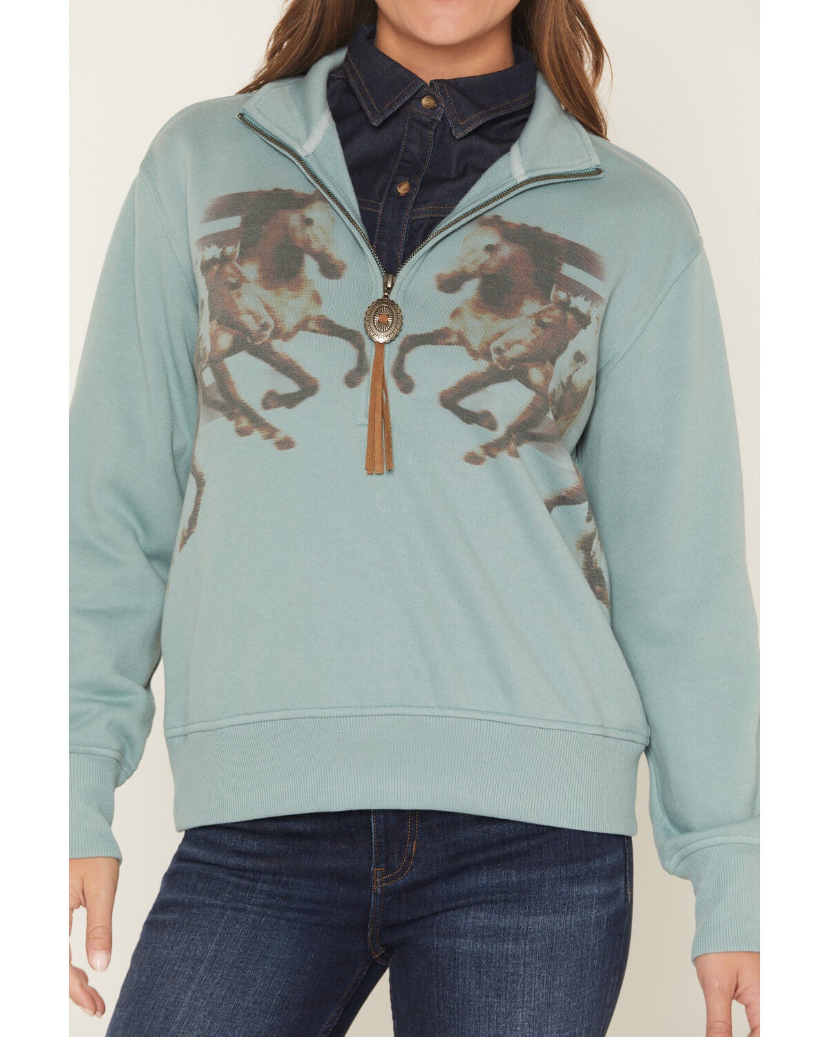 Image #3 - Shyanne Women's Double Horse 1/2 Zip Pullover, Aqua, hi-res