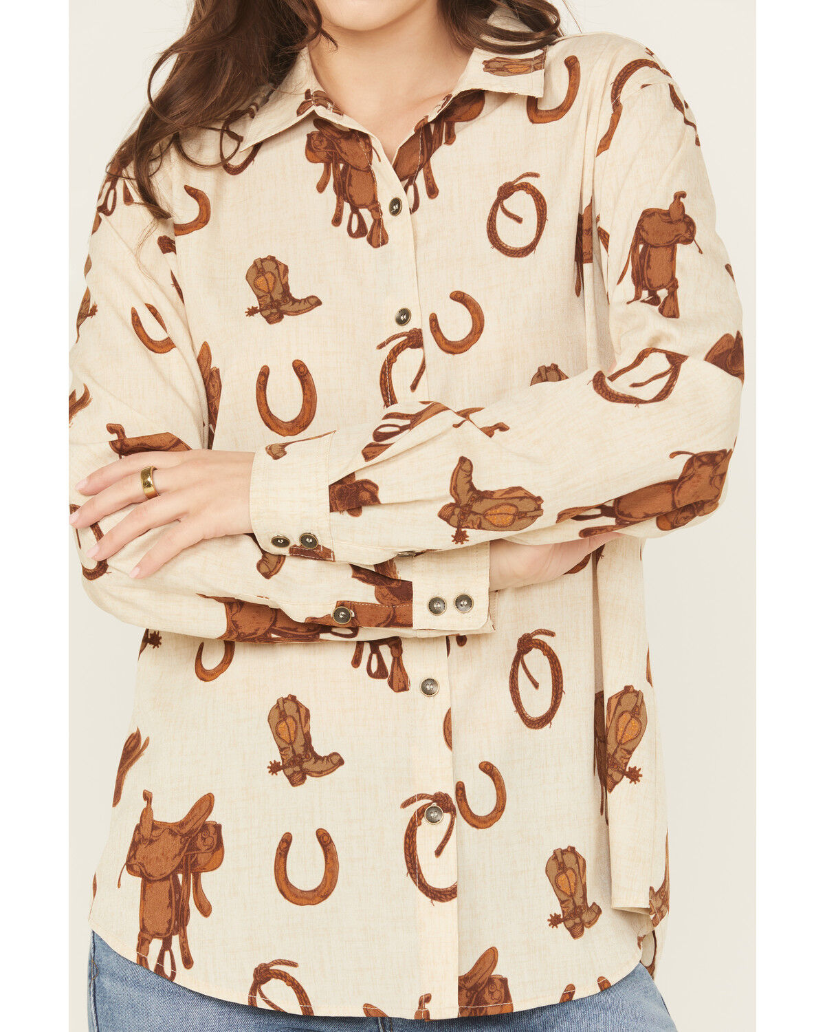 Image #3 - Ariat Women's Homestyle Rodeo Print Long Sleeve Button-Down Western Shirt, Natural, hi-res
