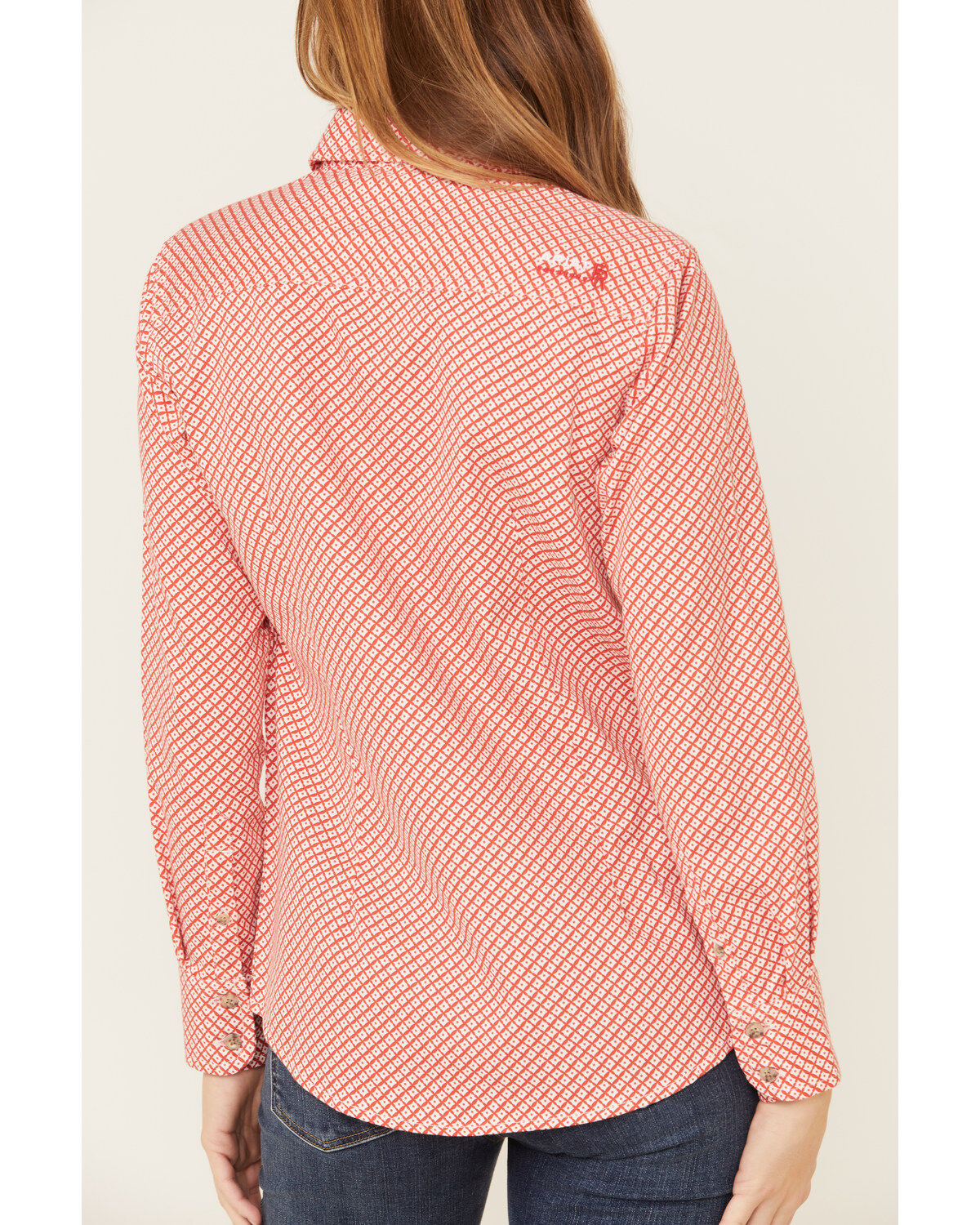 Image #5 - Ariat Women's Boot Barn Exclusive FR Sofia Geo Print Long Sleeve Button Down Work Shirt, Red, hi-res
